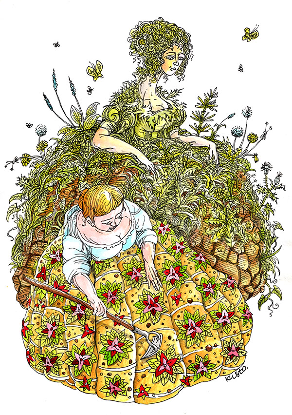 «Жінки у сукнях». 2011. Папір, гелева ручка, акварель